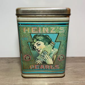Heinz Pearls Decorative Kitchen Storage Tin 1970s Advertising Cheinco Pickling Preserving