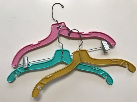 Vintage Plastic Clothing Hangers Rainbow Colorful Lot of 3 Retro