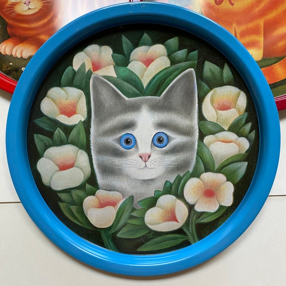 Decorative Tin Cat Trays by Martin Leman for J Luber Set of THREE