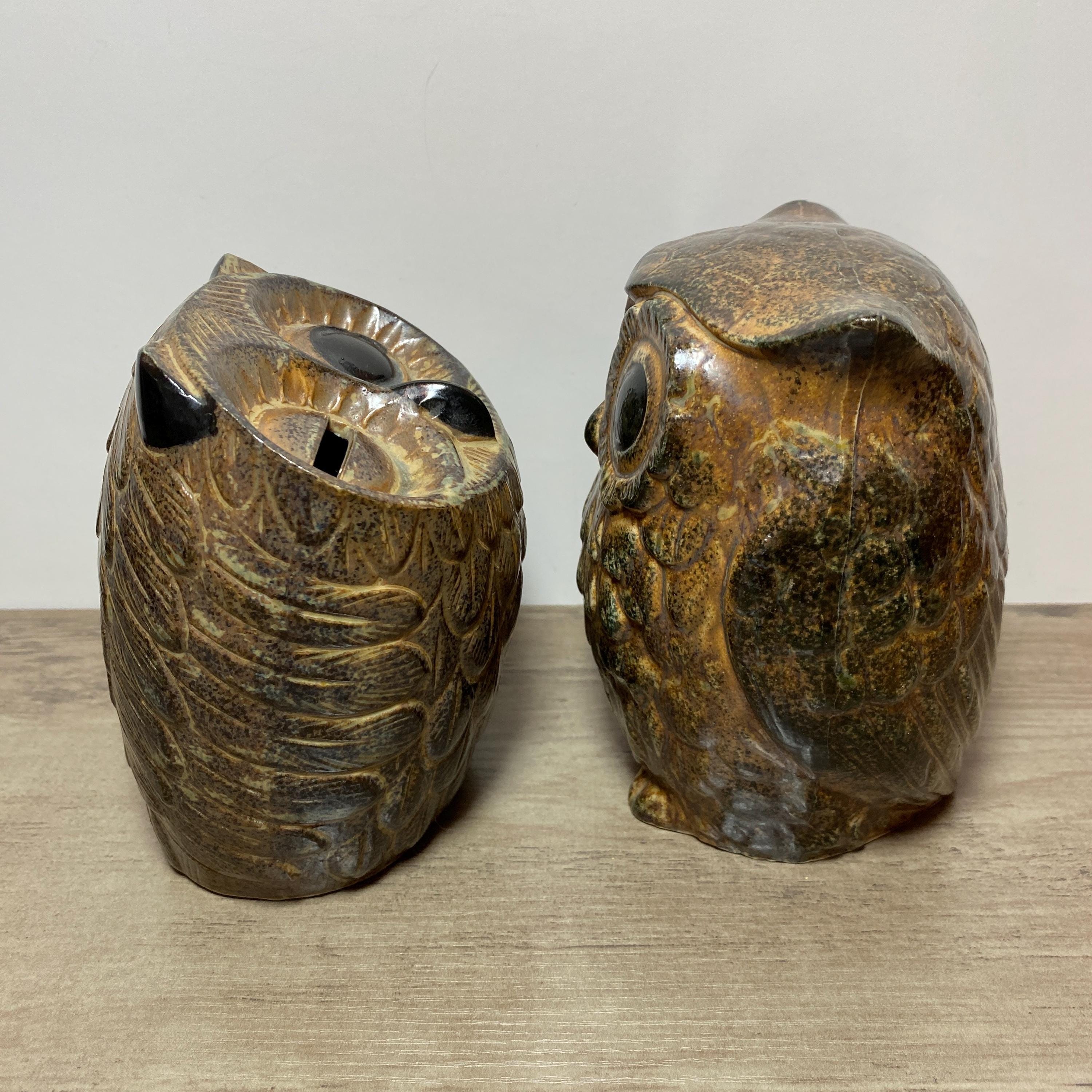 Winking Owl Banks Groovy 1970s Made in JAPAN No Stoppers Ceramic