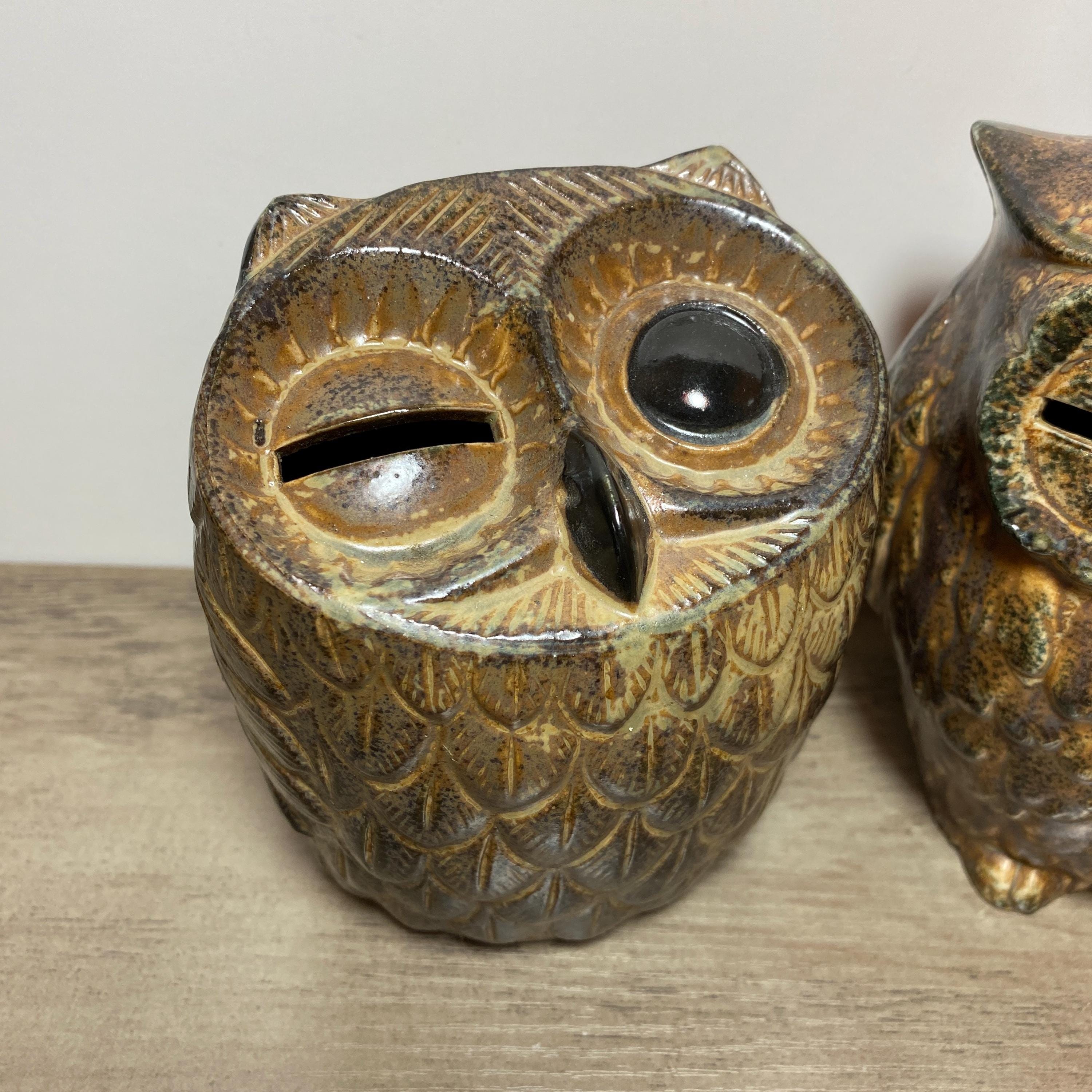 Winking Owl Banks Groovy 1970s Made in JAPAN No Stoppers Ceramic