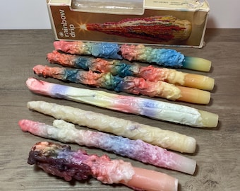 Vintage Decorative Rainbow Drip Taper Candles LOT 1970s Home Decor