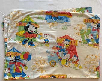 Vintage Disney Twin Flat Sheet Carnival Print 1970s
