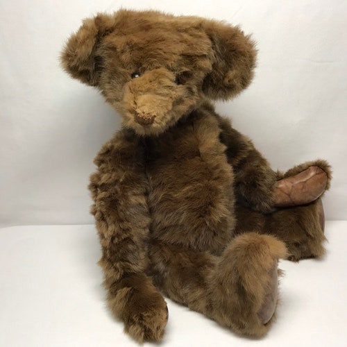 Large Real Rabbit Fur Teddy Bear Fully Jointed Soft high quality Fluffy Leather Stuffed Animal Handmade Jumbo Size Poseable