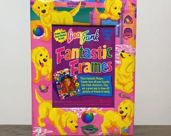 Vintage Lisa Frank Caymus Dog Picture Frame Beach Sandcastles 1990s Rare Collectible Kids Decor