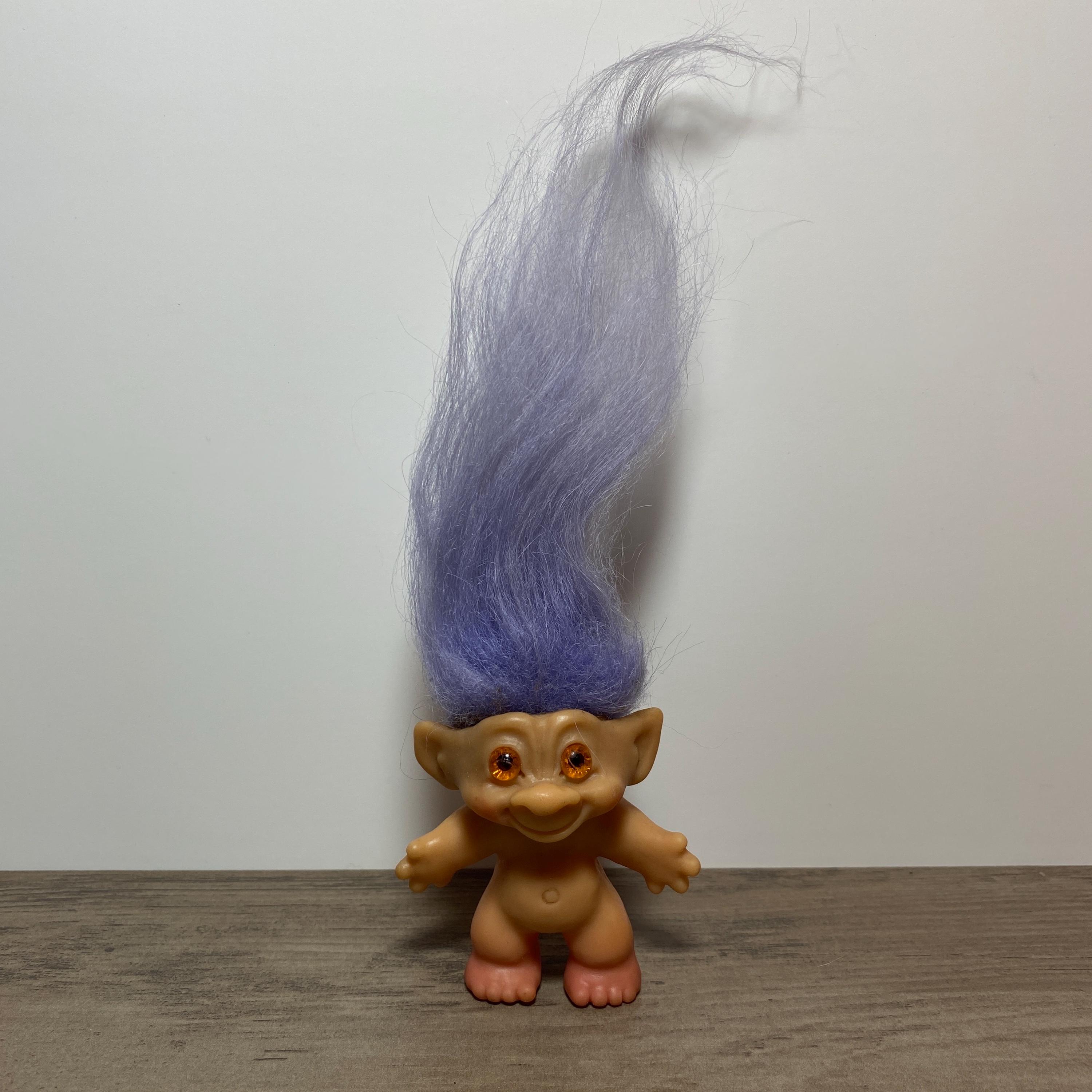 1960s Troll Doll Long Purple Mohair Spiral Eyes Collectible Toy