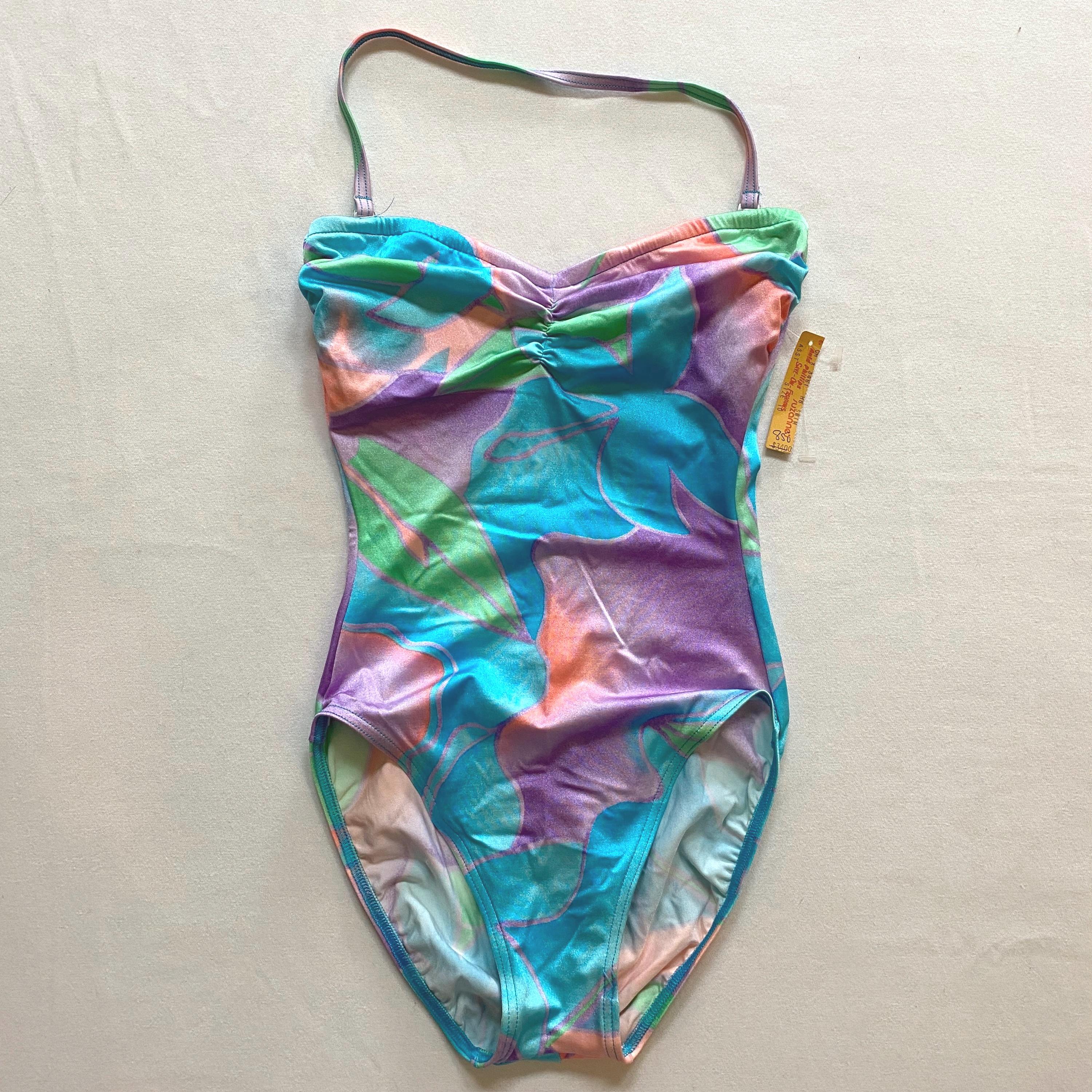 Vintage Bathing Suit Ladies or Teens X-small Colorful Pastel 1980s