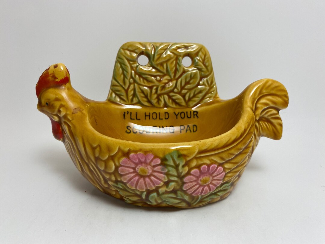 Ceramic Chicken Scouring Pad Holder 1970s Kitchen Soap Dish Sponge Dish