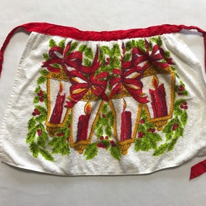 SALE Christmas Terry Cloth Tea Towel Apron Vintage Kitchen Kitsch 1970s Retro Baking Cooking Apron Kathaway Xmas Holiday