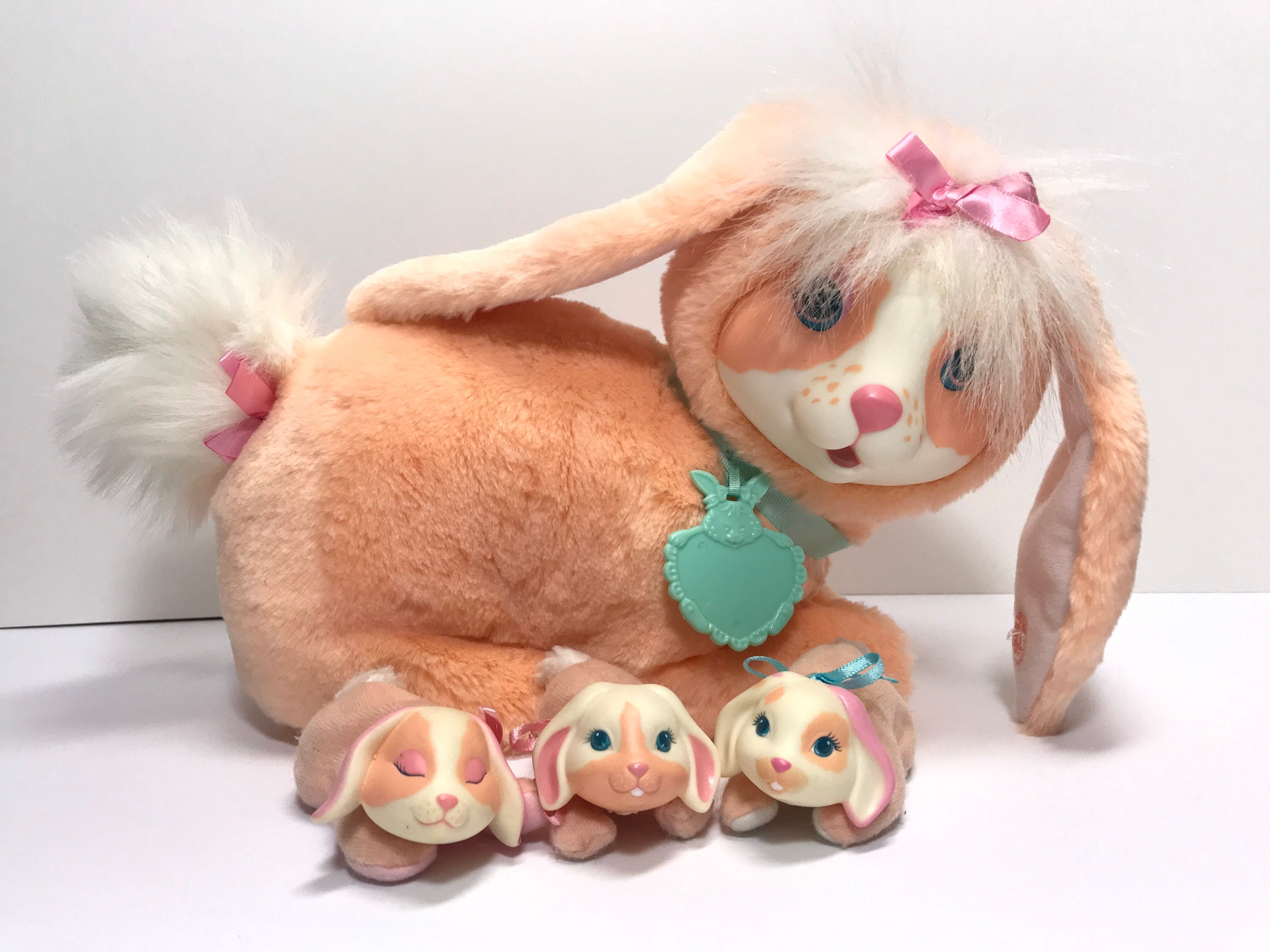 1990s Bunny Surprise Hasbro Peach With Three Babies Collar 1990s Bunny Surprise Hasbro Peach With Three Babies Collar