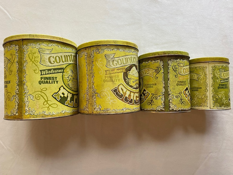Vintage Country Style Nesting Tins Decorative Kitchen Storage Etsy