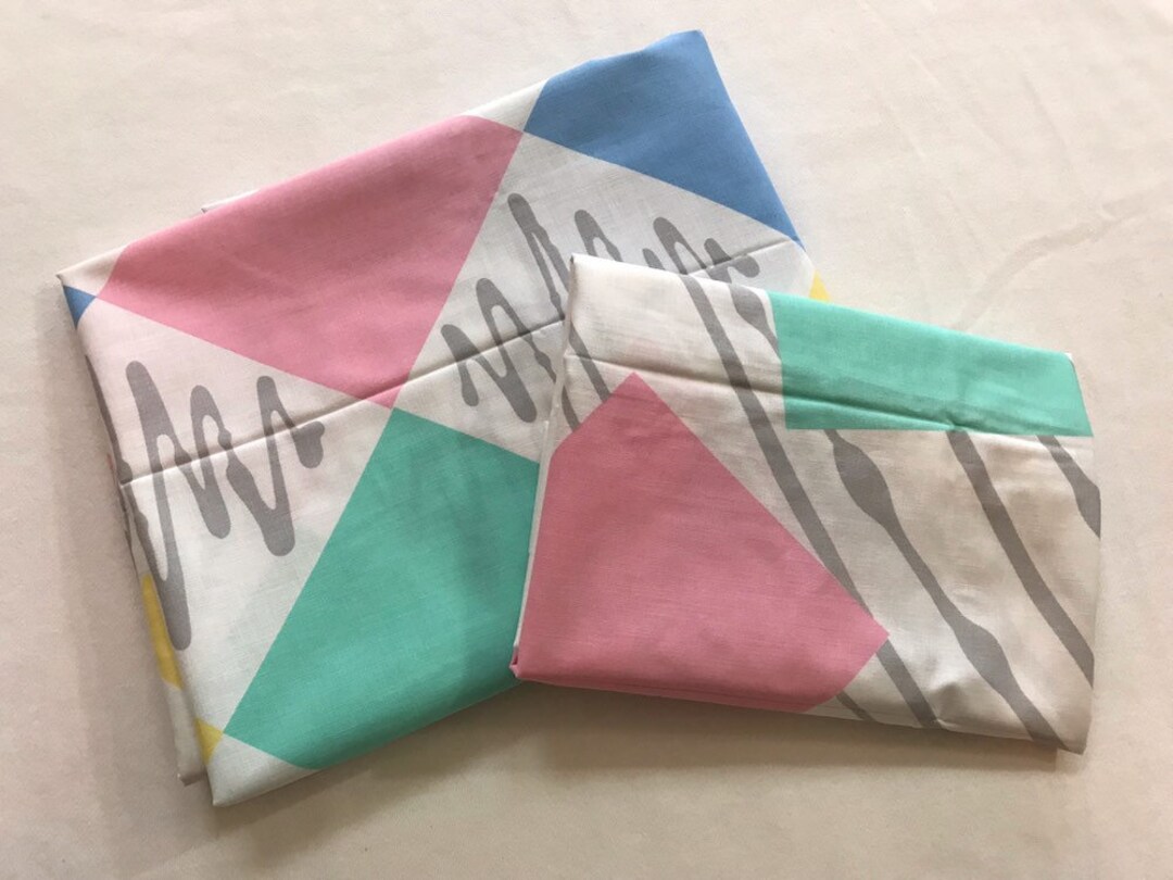 1980s Pastel Shapes Twin Flat Sheet and Pillowcase Set Retro - Etsy