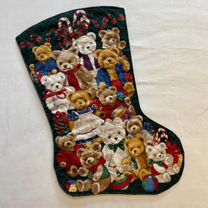 Jumbo Christmas Stocking with Cute Bears Xmas Holiday Decor Vintage 1990s