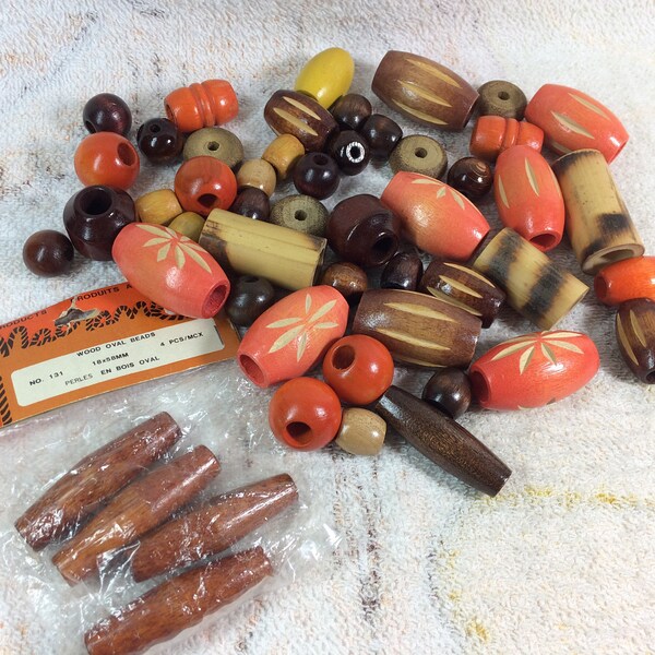 Lot of Wooden Macrame Beads Craft Beads Sewing Supplies Crafting Supplies Wood Orange Brown Carved Projects Fun 1970s