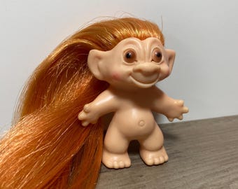 1960s Troll Doll with Long Rooted Orange Hair Rootie Beatnik? Painted Bug Eyes Scandia House? RARE