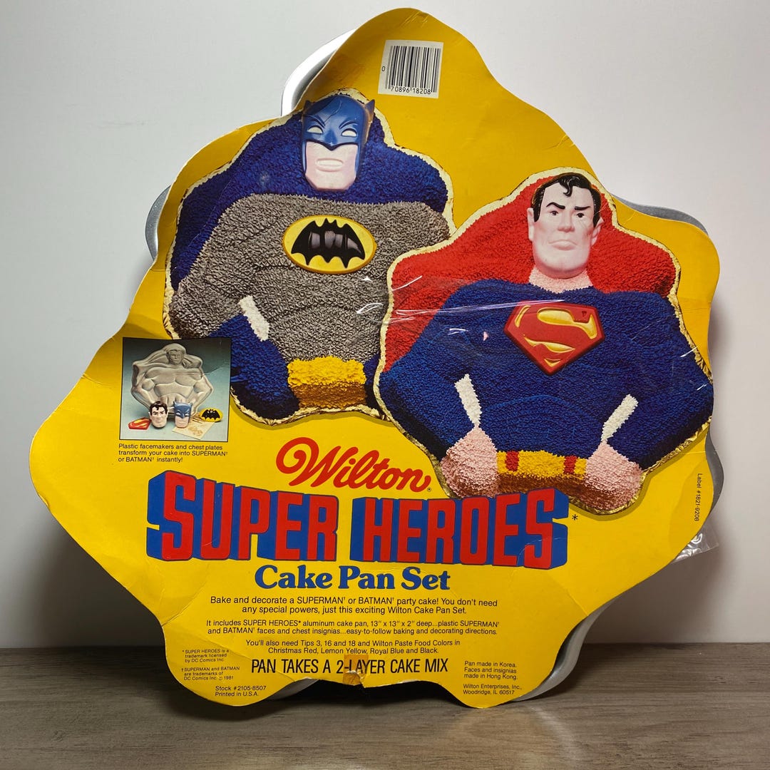 Vintage Wilton Super Heroes Cake Pan 1981 Batman Superman Kids Birthday ...