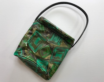 Vintage 1960s Travel Luggage Bag Storage Lunch Bag Vinyl Green Zipper Pouch Groovy Padded