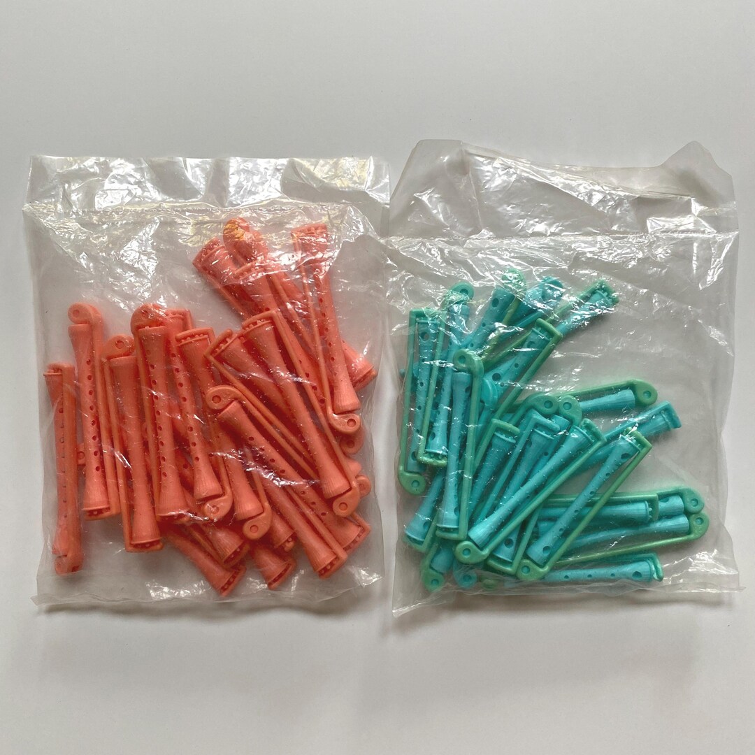 Vintage Swing Arm Perm Rods Hair Perming Curlers Aqua and Coral Pink ...