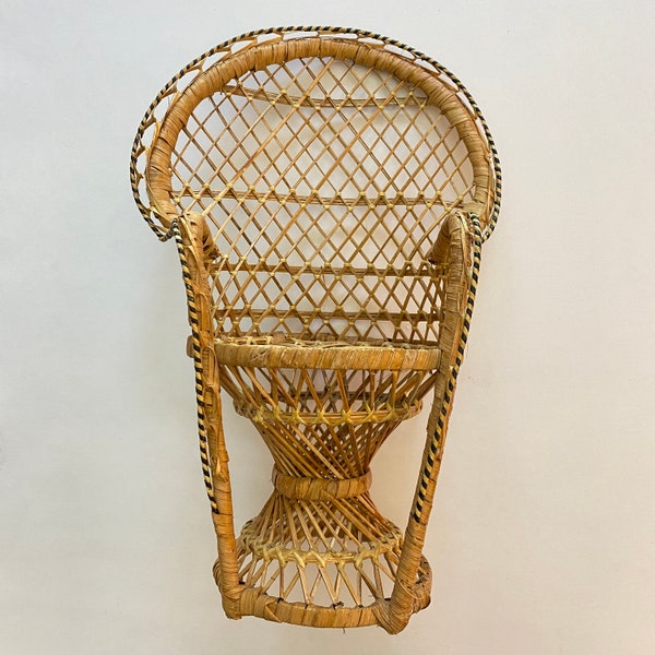 Wicker Rattan Peacock Fan Back Doll Chair 14" Tall Plant Stand