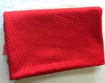 Vintage Polyester Sewing Fabric Red with White Polka Dots Supply Crafting Supplies