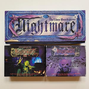 1991 Nightmare VHS Board Game with Anne de Chantraine Witch + Elizabeth Bathory Expansions - Vintage Horror Board Game Chieftain