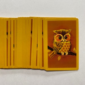 Jeu de cartes complet hibou vintage des années 1970 illustré Trump