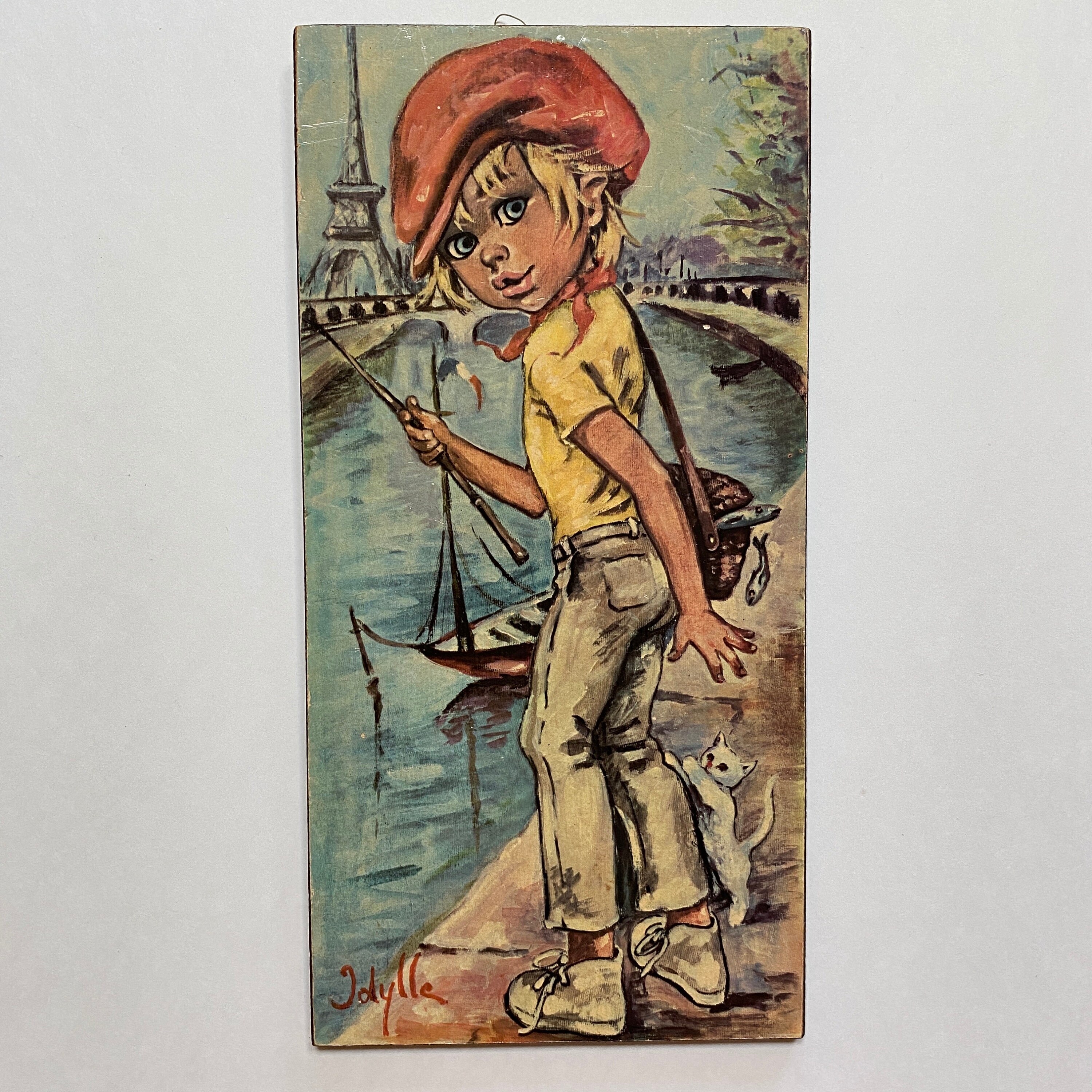 Jolylle Big Eye Fishing French Boy Eiffel Tower Wall Art