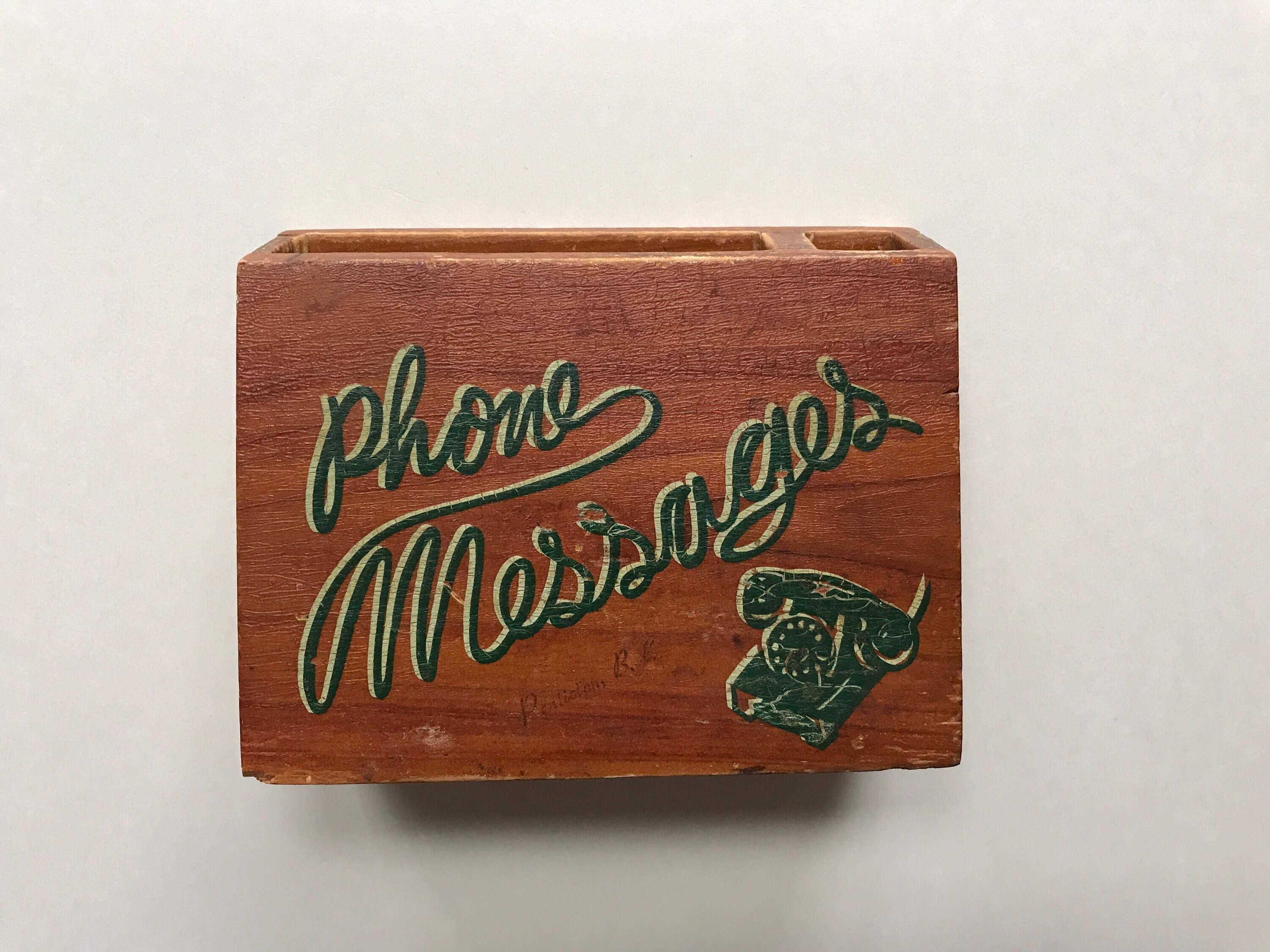 Vintage Phone Messages Pen and Note Pad Holder Wooden Made in USA Cute 70s 80s Home Decor Office Desk