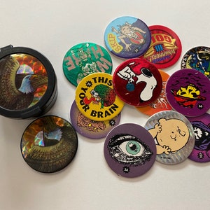 1990s Blank Back Pogs in Mini Collector Tube with Slammer 90s Kids Toys Games