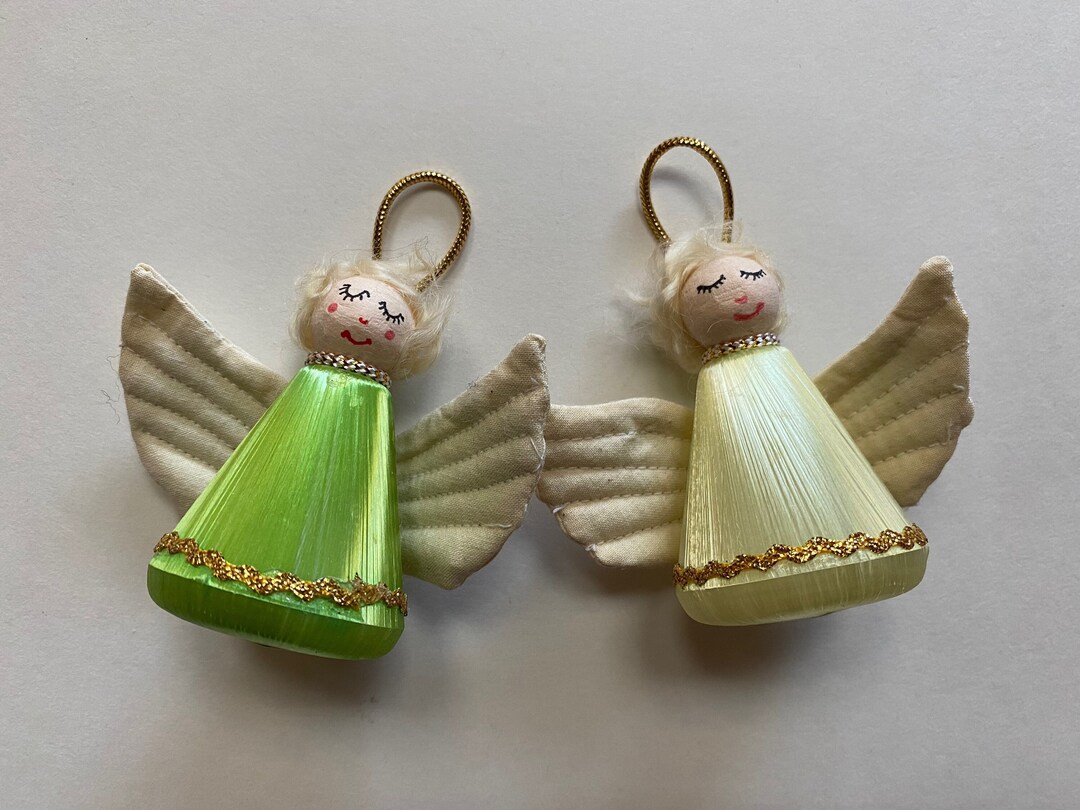 Angel Christmas Tree Ornaments Pair Handmade Vintage Style Holiday — free download