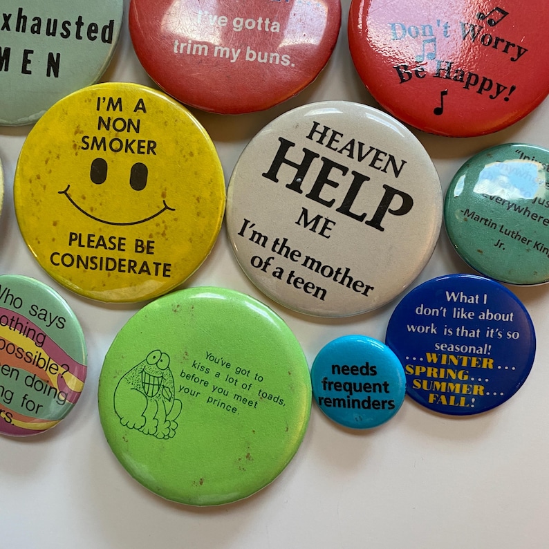 Vintage Pin Back Buttons Badges LOT Canadian 70s 80s 90s Jewelry ...