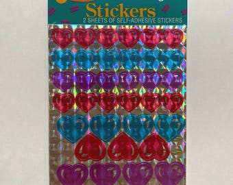 Prismatic Hearts Sticker Pack with 2 Sheets Forget me Not American Greetings Made in USA 90s Early 2000s