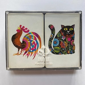 Jeu de cartes double jeu de cartes, chat groovy et coq, marque psychédélique des années 60