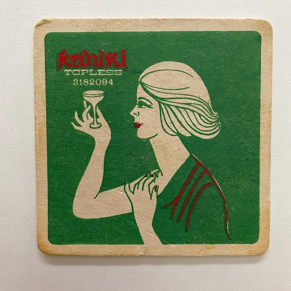 Vintage Lady with Champagne Glass Coaster Collectible Barware Kahiki RARE ORIGINAL Subliminal Advertisement