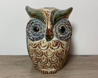1970s Woodland Owl Ceramic Bathroom Toothbrush Holder Retro Cute Collectible