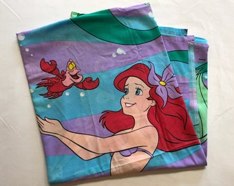 Vintage 1990s The Little Mermaid Twin Flat Sheet Disney Disneyana Collectible Kids Sheet Ariel Large Print