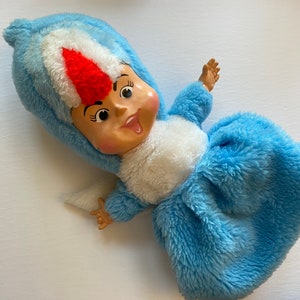 Union Gas Genie Mascot Plush Doll Light Blue Pajama Bag 60s 70s Cute Pixie Secret Stash Spot Wings Gas Station