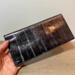 Vintage Wallet Genuine Eel Leather Black Bill Fold Card Holder Bifold