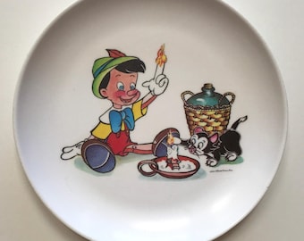 Vintage Disney Pinocchio Melamine Kids Plate 1970s Melmac Collectible
