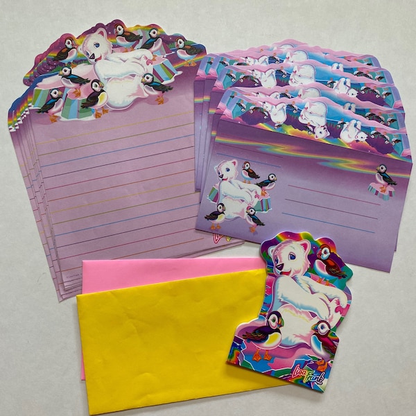 Lisa Frank Stationary Set Envelopes Writing Paper Roary Polar Bear and Puffin Penguins