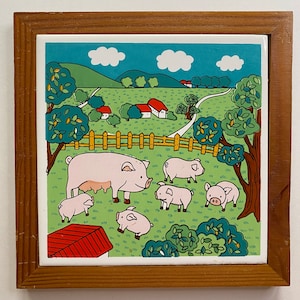Country Cottage Farm Pigs Tile Trivet or Wall Hanging