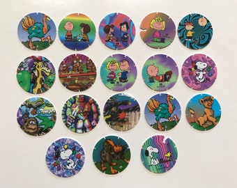 Vintage Pogs Milk Caps Lot Of 15 NFL, Surfing, Snowboarding
