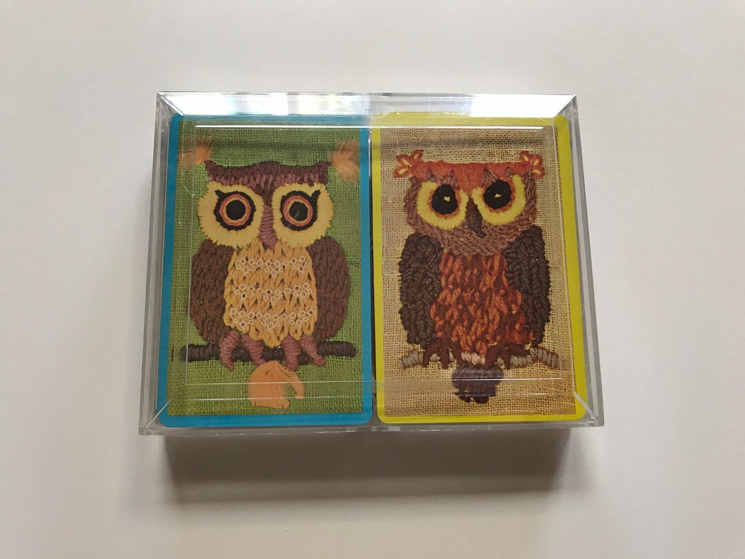 Double Deck of Owl Crewel Playing Cards Game Night Complete Decks