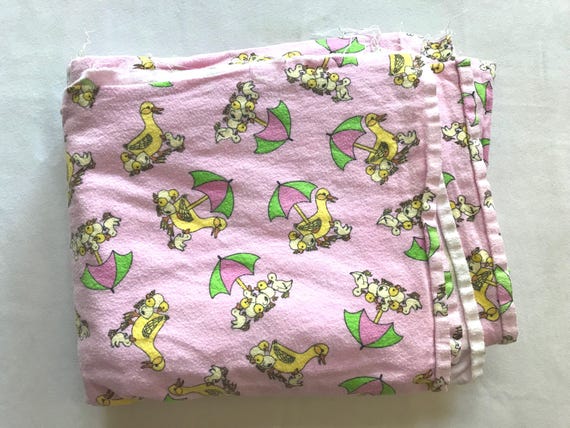 Vintage Flannel Fabric with Rainy Day Ducks and Umbrellas
