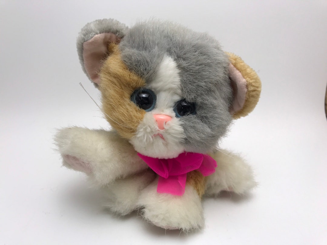 RARE vintage des années 1990 Tyco Kitty Kitty chatons ronronnant chat  doudou peluche Animal HTF gris blanc Orange rose arc à collectionner 