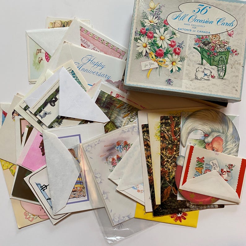 Vintage Greeting Cards Lot in Box for Paper Ephemera Scrapbooking ...