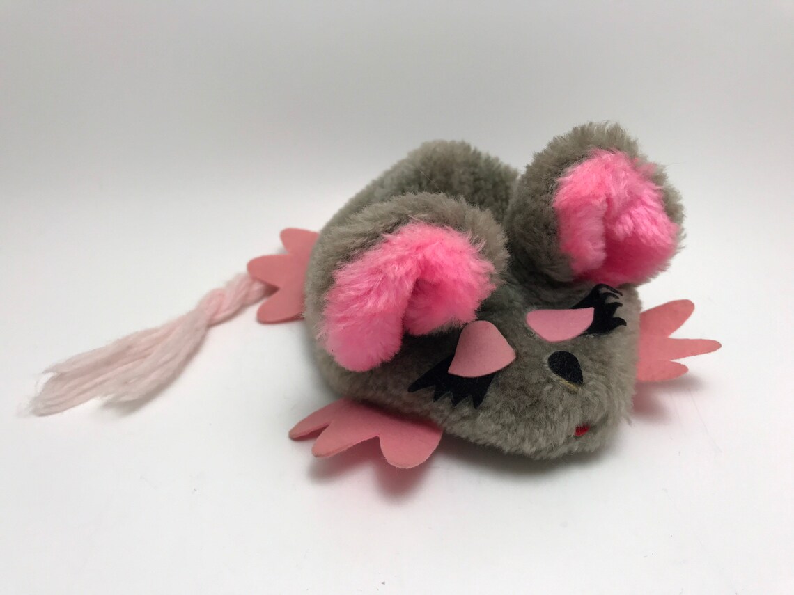 Plush Mouse Stuffed Animal Bean Bag Toy Grey and Pink Adorable Etsy