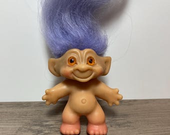 1960s Troll Doll Long Purple Mohair Spiral Eyes Collectible Toy Scandia House