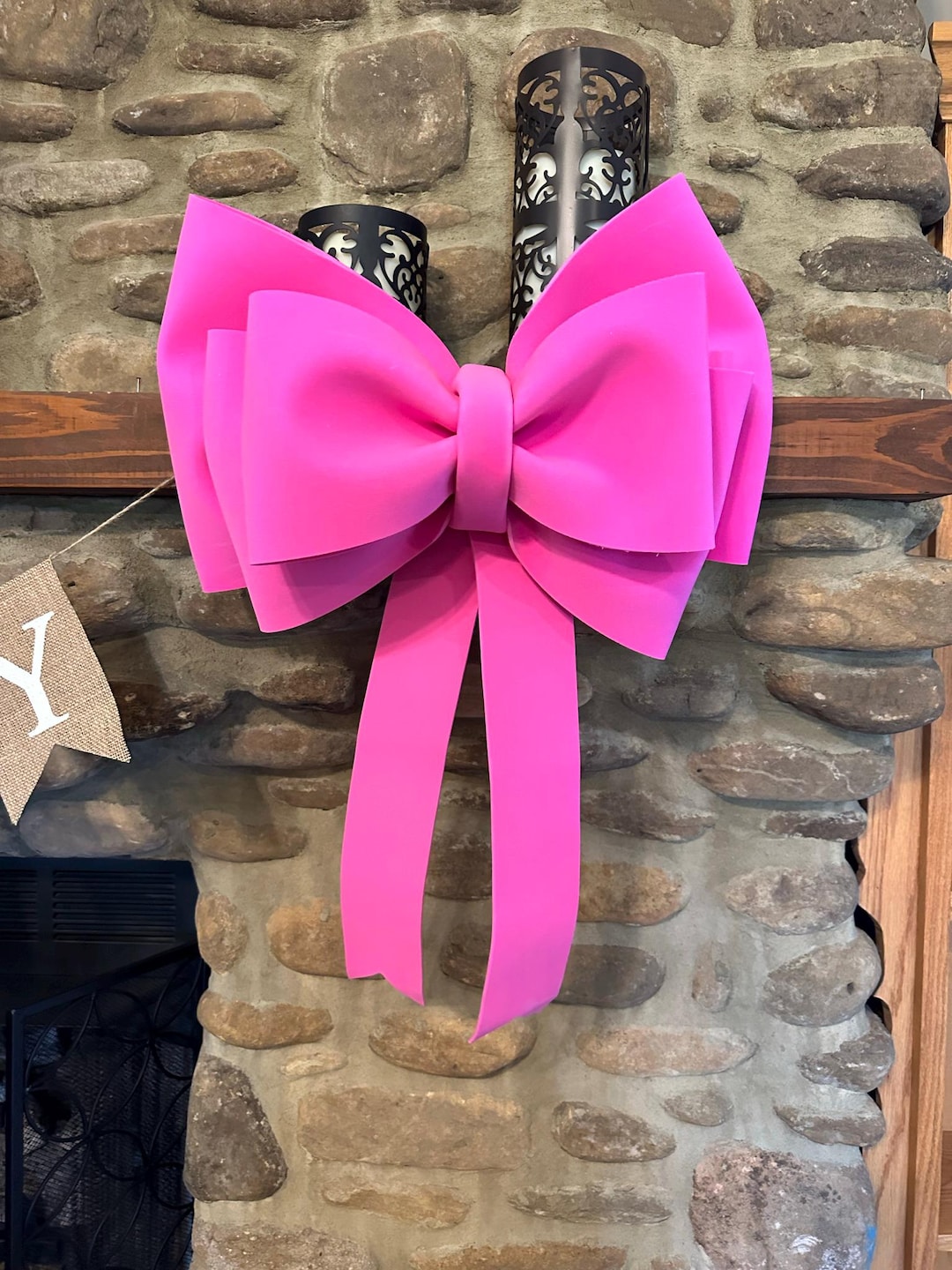 Large Pink Bows, Set of 2, With Banner for Baby Shower, Handmade Bows ...