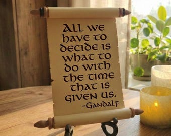 Rouleau du Seigneur des anneaux imprimé en 3D - citation fantastique - art mural - parchemin Gandalf avec support, cadeau romantique pour geek - mariage LOTR
